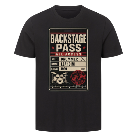 Personalisierbares Premium T-Shirt - Backstage Pass für Drummer